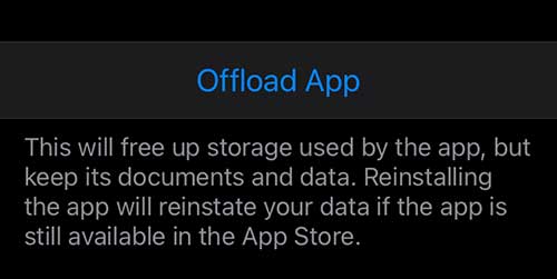 Offload app on iPhone